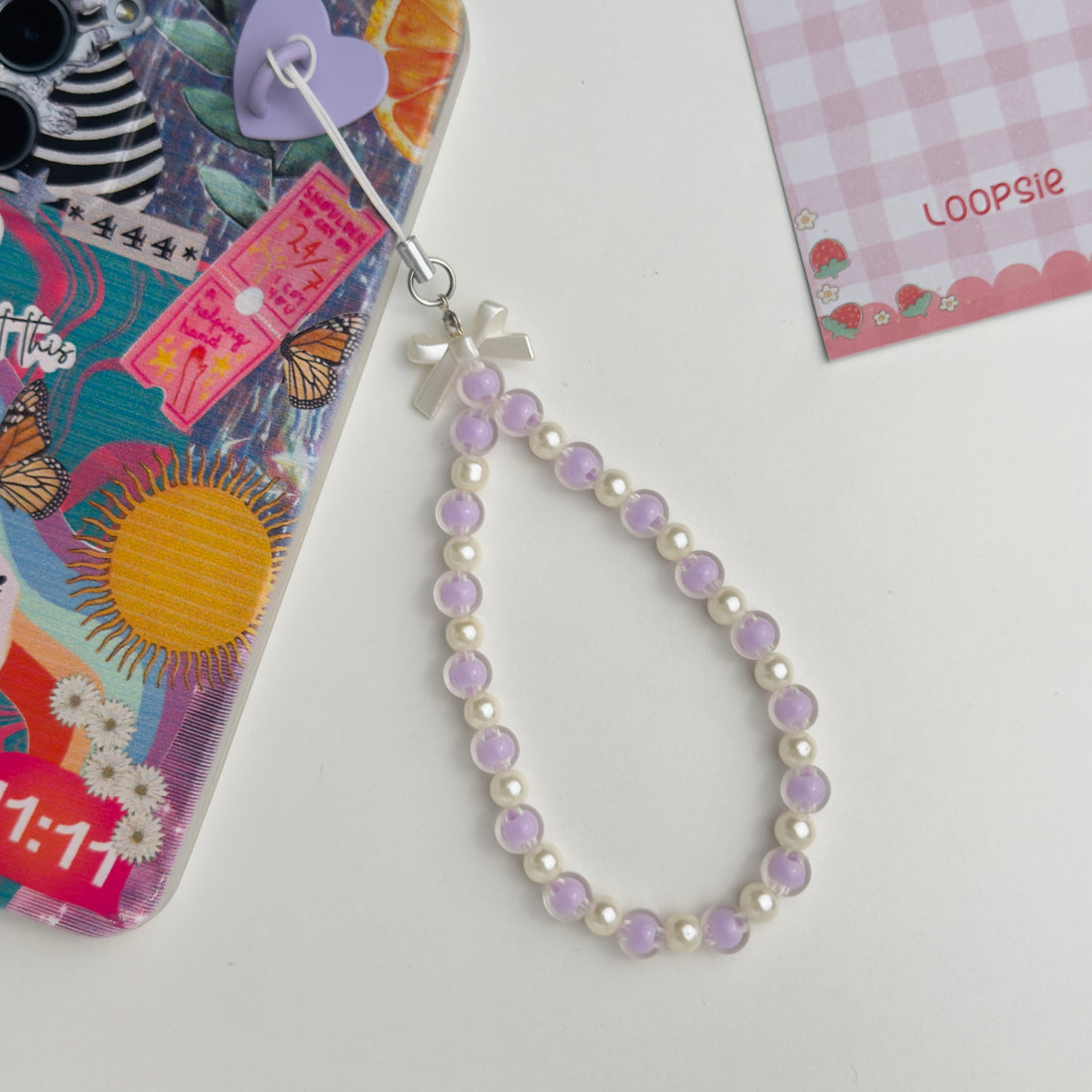 Lilac Pearl Bow Phone Charm