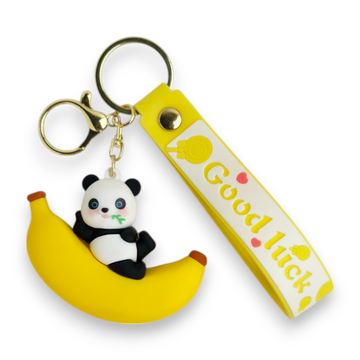 Panda on Banana Keychain – Good Luck Vibes