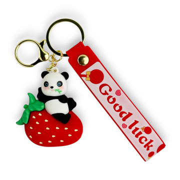 Panda on Strawberry Keychain – Good Luck Charm