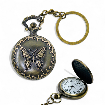 Butterfly Bloom Pocket Watch Keychain