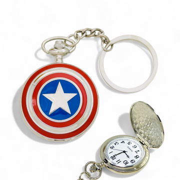 Shield Silver Pocket Watch Keychain