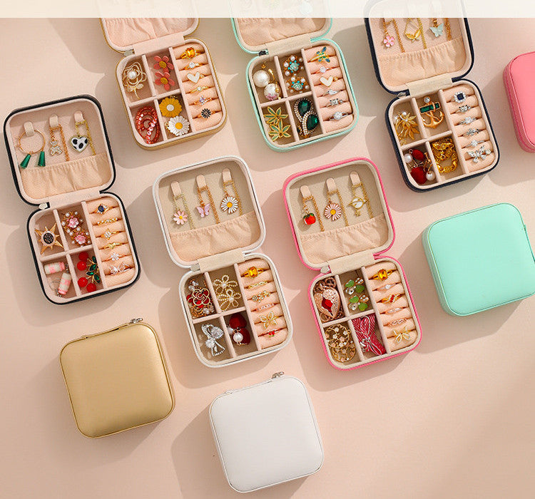 Travel-Friendly PU Leather Jewelry Organizer Box – Compact & Multi-Section