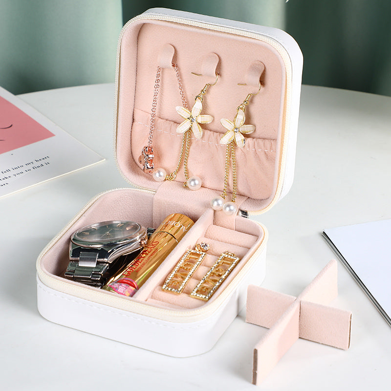 Travel-Friendly PU Leather Jewelry Organizer Box – Compact & Multi-Section