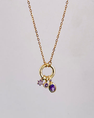 Amethyst Halo Charm Necklace