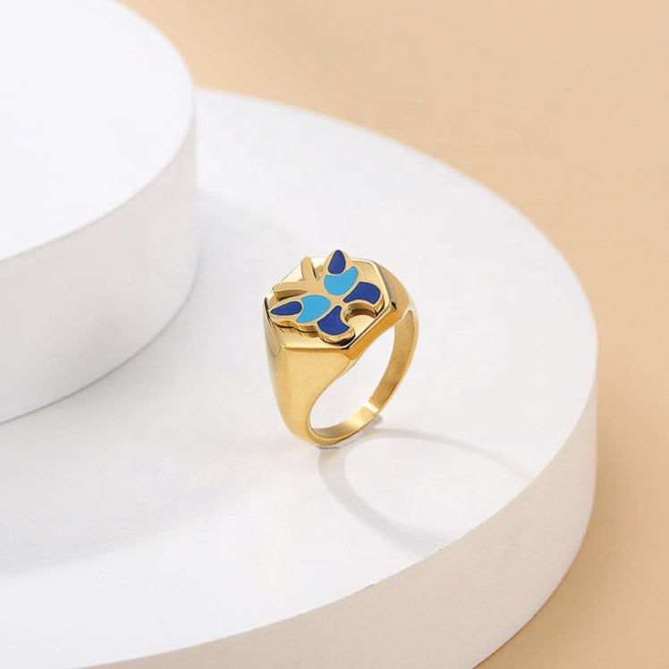 Blue Bloom Signet Ring - Loopsie Luxe