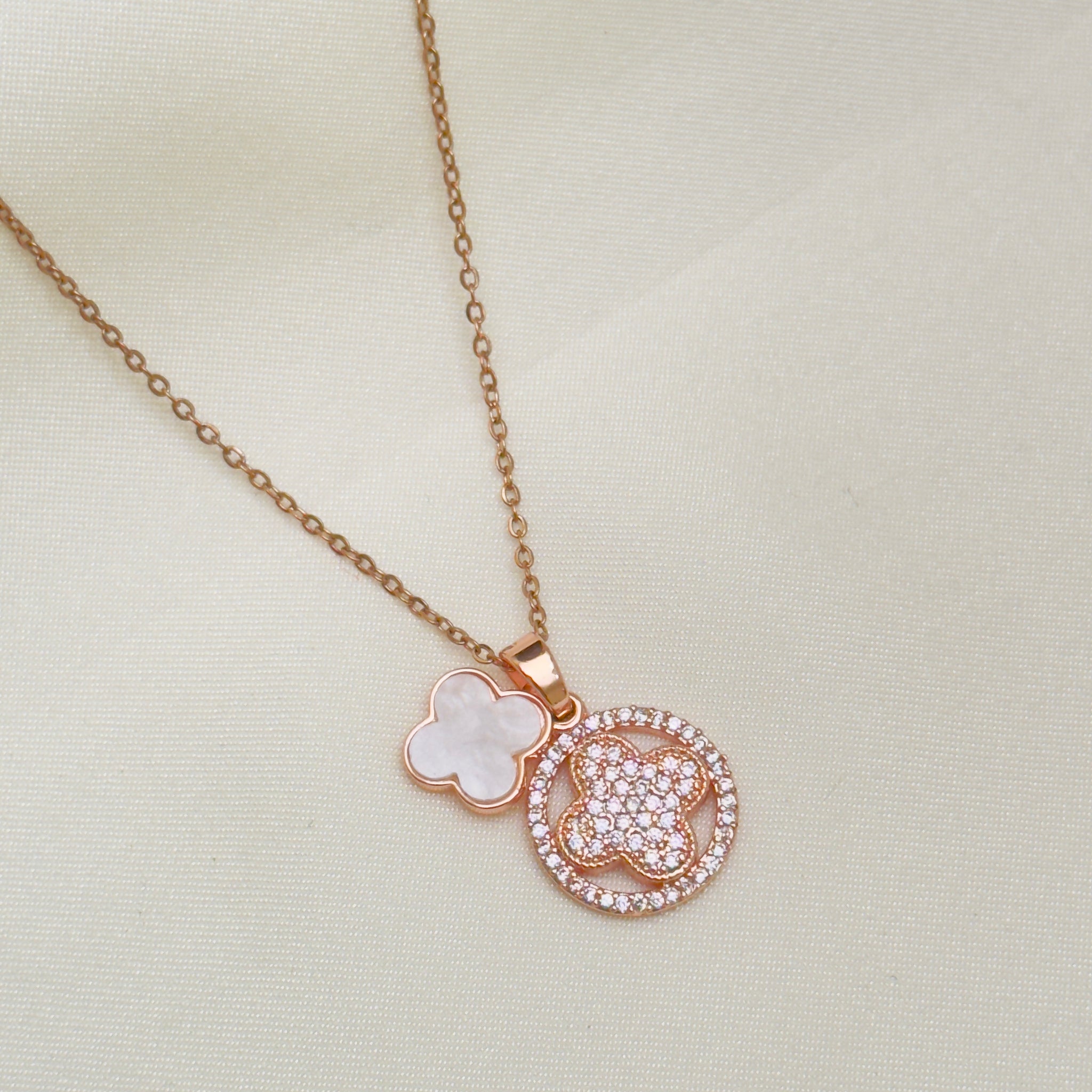 Clover Gleam Dual Pendant Necklace