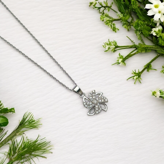 Twirl Bloom Necklace – Rotating Crystal Flower Pendant