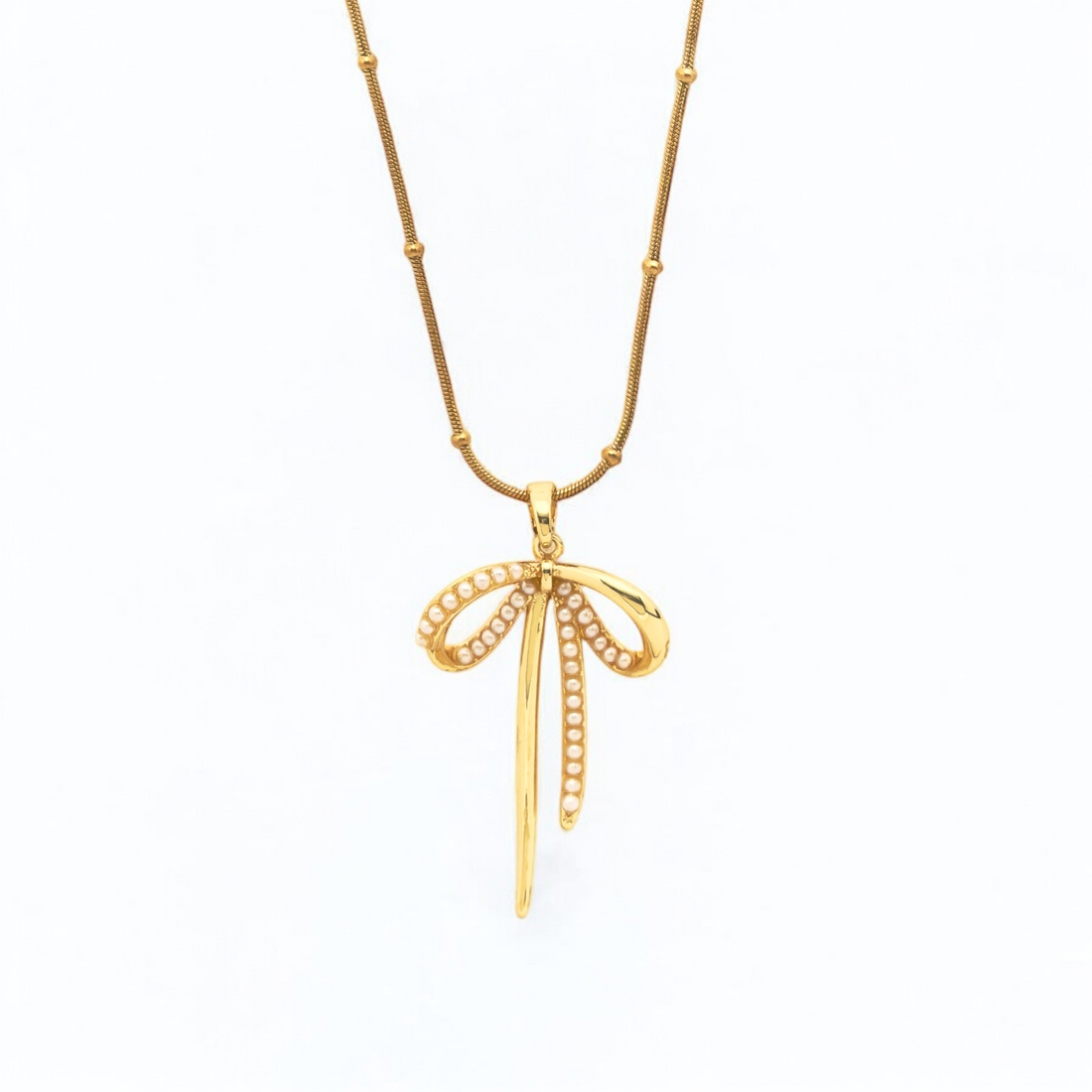 Golden Pearl Bow Necklace