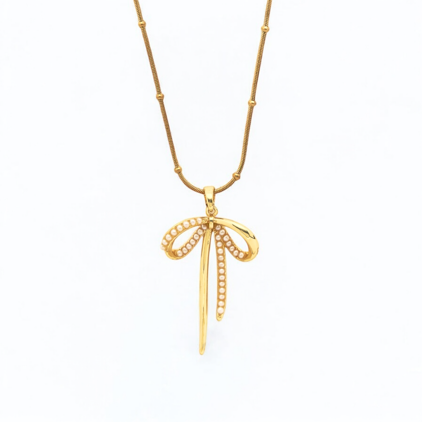 Golden Pearl Bow Necklace