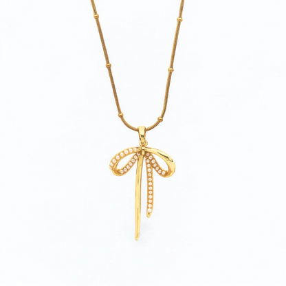 Golden Pearl Bow Necklace