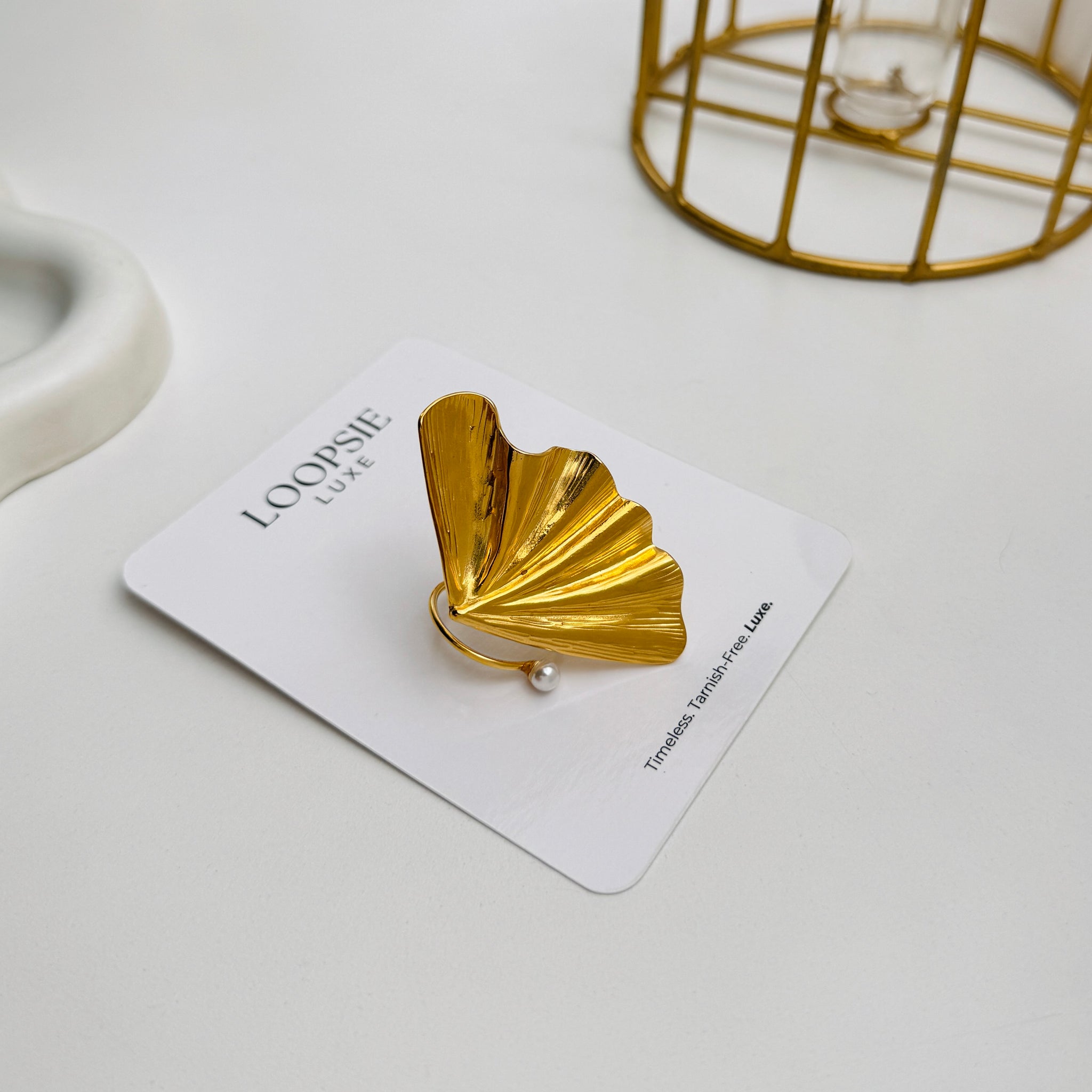 Gilded Fan Pearl Ring