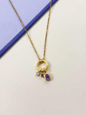 Amethyst Halo Charm Necklace