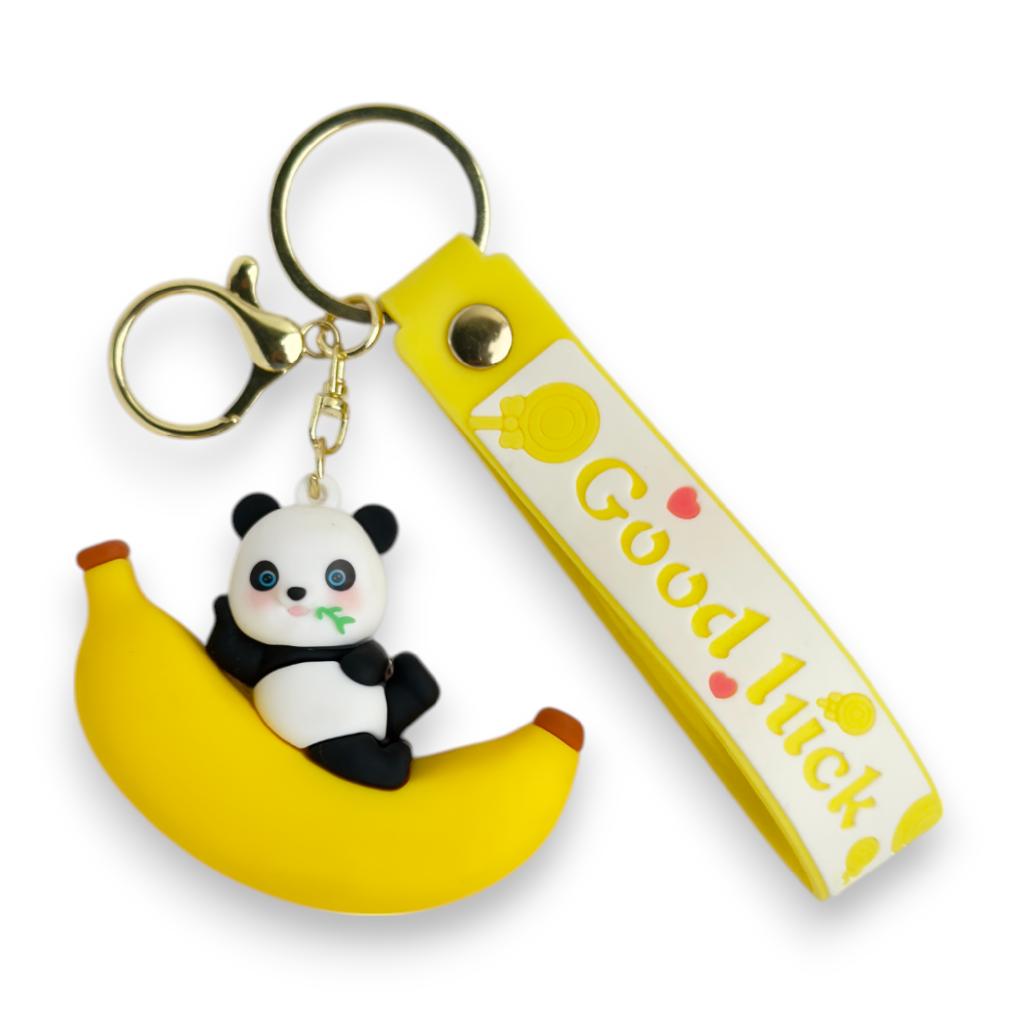 Panda on Banana Keychain – Good Luck Vibes