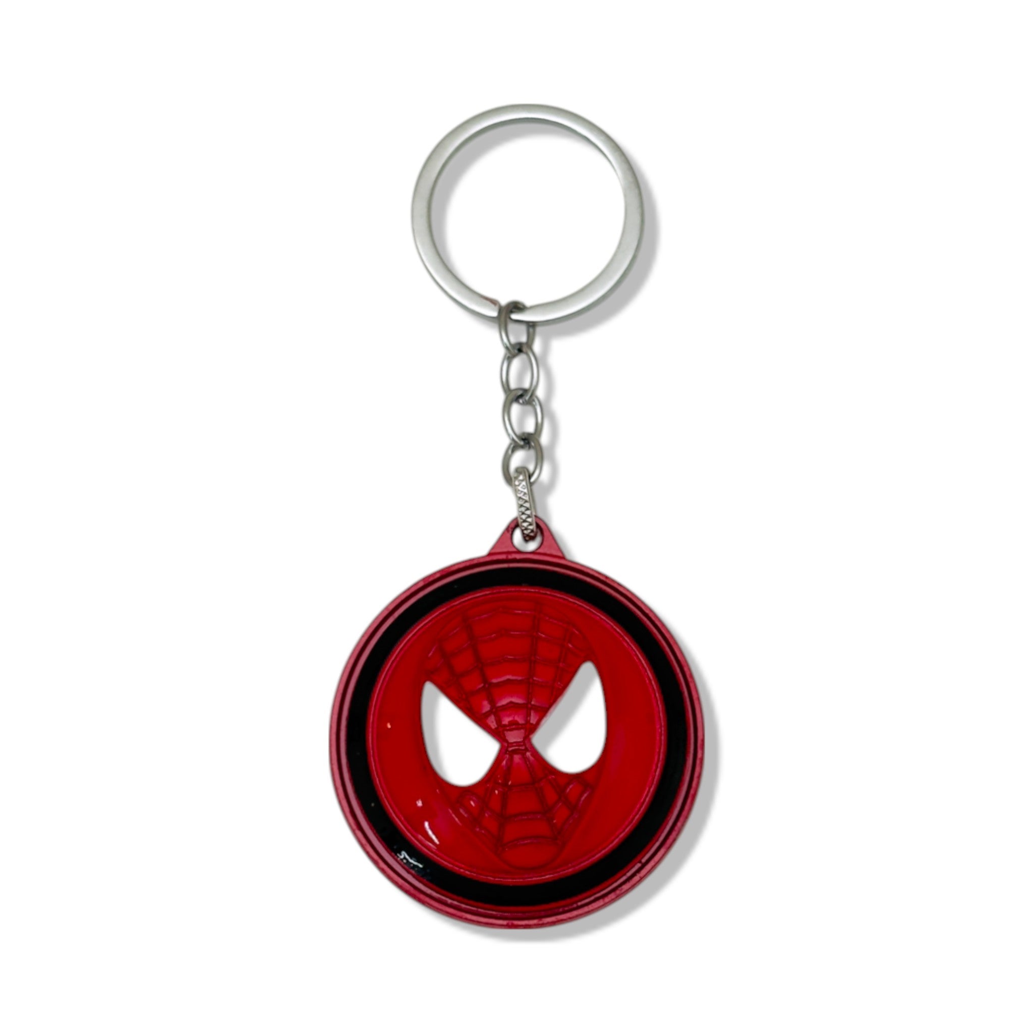 Spiderman face keychain – round red