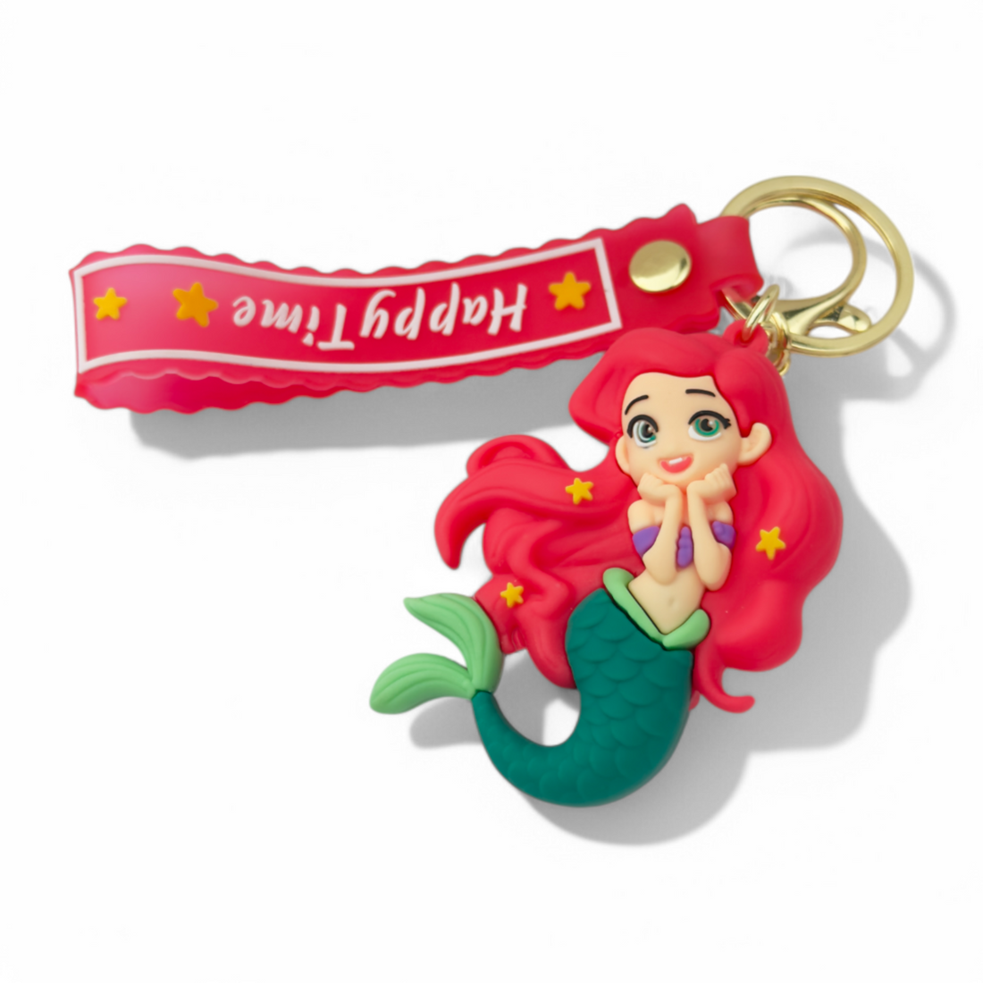 Ariel with red hair and green mermaid tail keychain