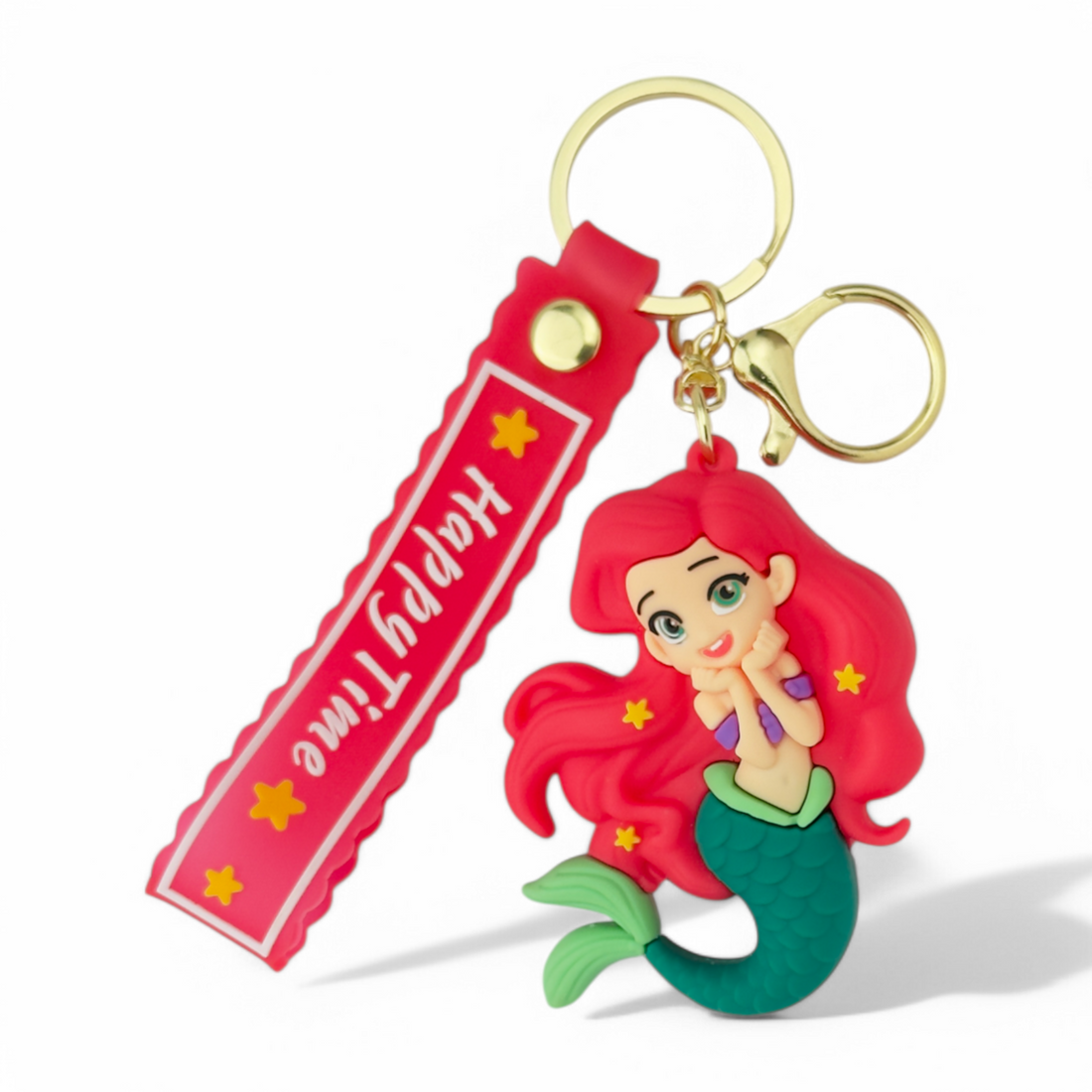 Ariel with red hair and green mermaid tail keychain