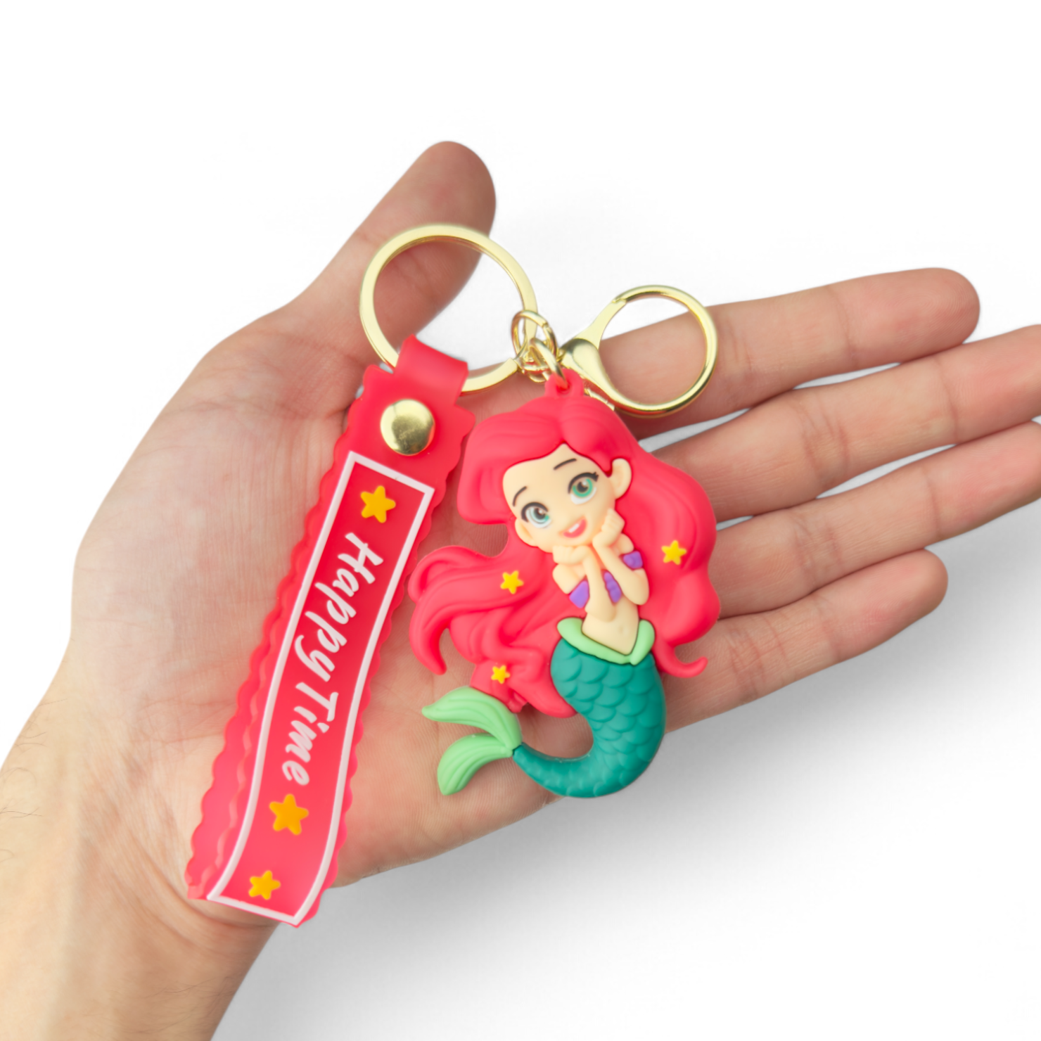 Ariel with red hair and green mermaid tail keychain