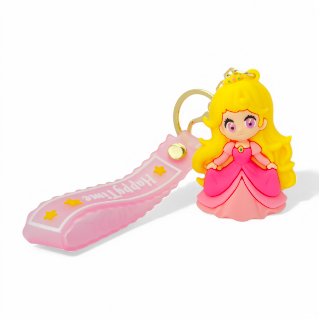 Cartoon Aurora in pink gown with crown keychain