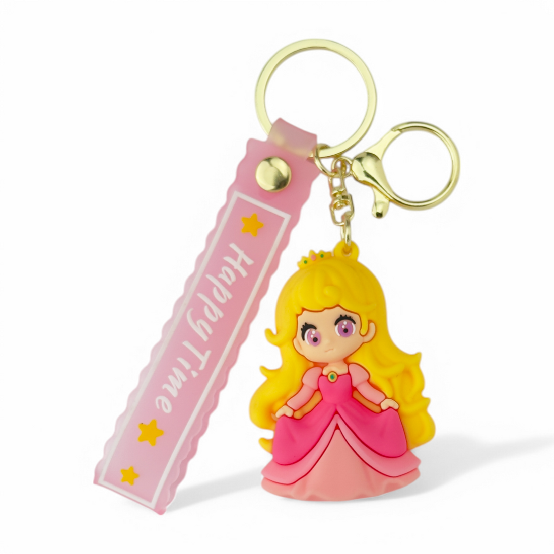 Cartoon Aurora in pink gown with crown keychain