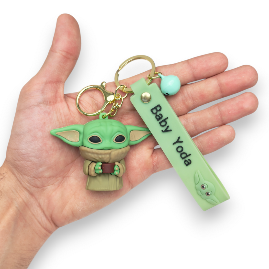 Baby Yoda Grogu Star Wars Keychain with Mint Bell Charm