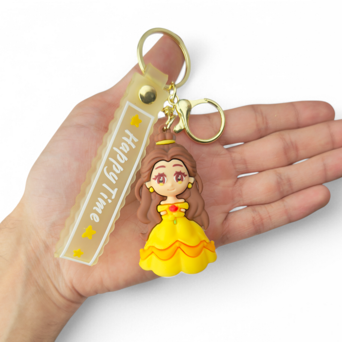 Cartoon Belle in yellow dress keychain inspired by Beauty and the Beast