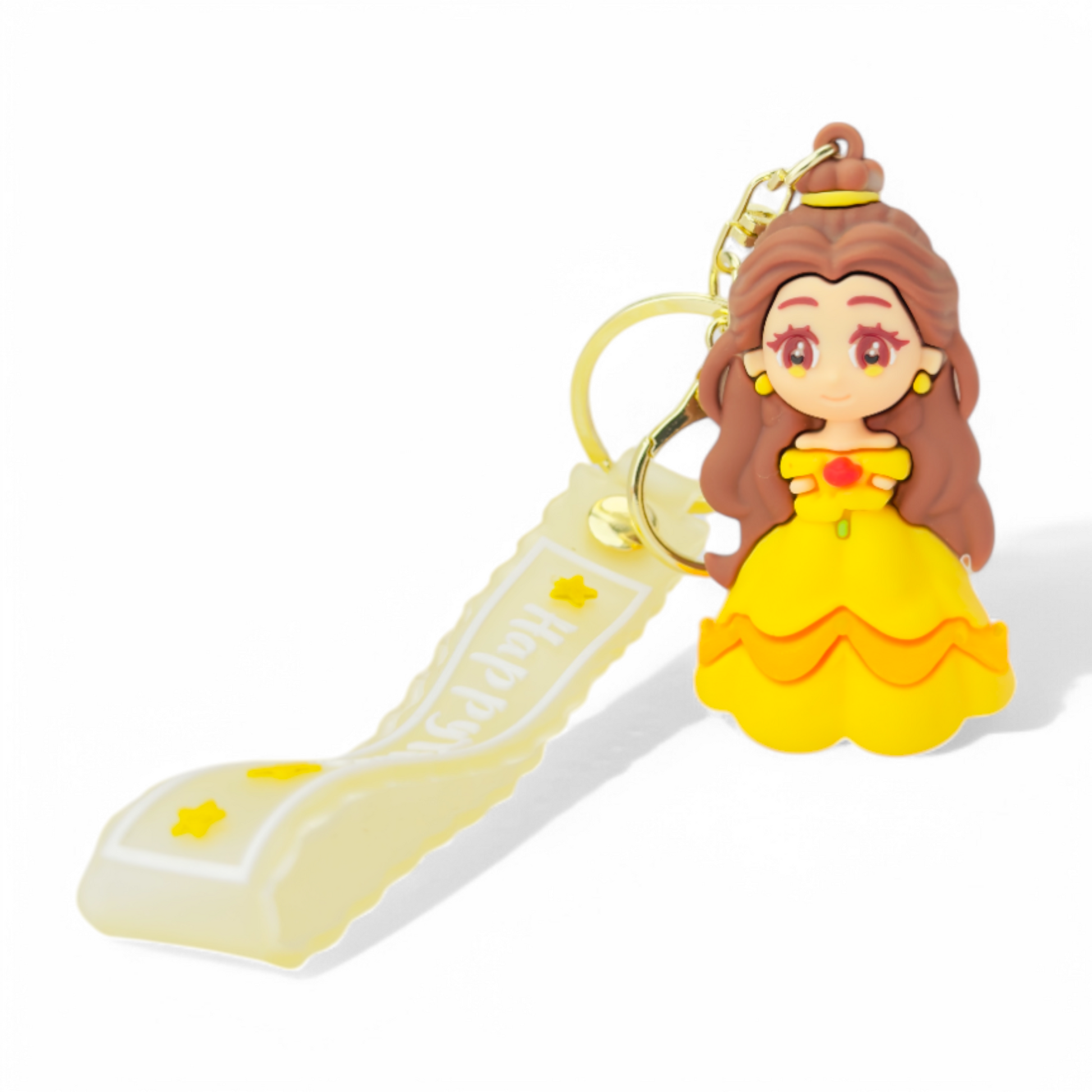 Cartoon Belle in yellow dress keychain inspired by Beauty and the Beast