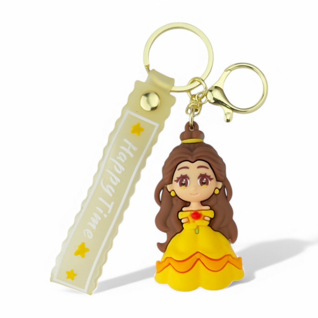 Cartoon Belle in yellow dress keychain inspired by Beauty and the Beast