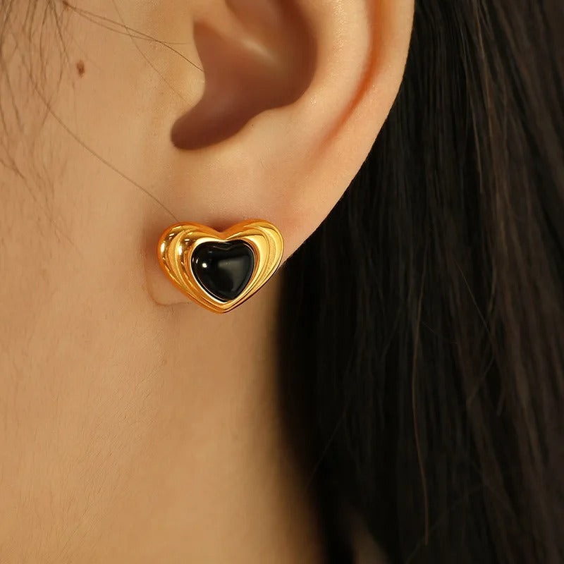 Noir Luxe Heart Studs