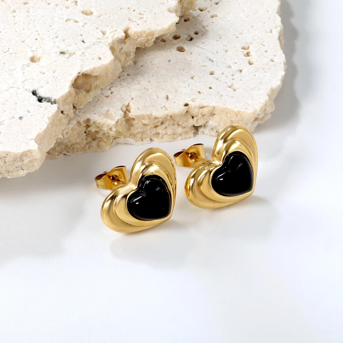 Noir Luxe Heart Studs