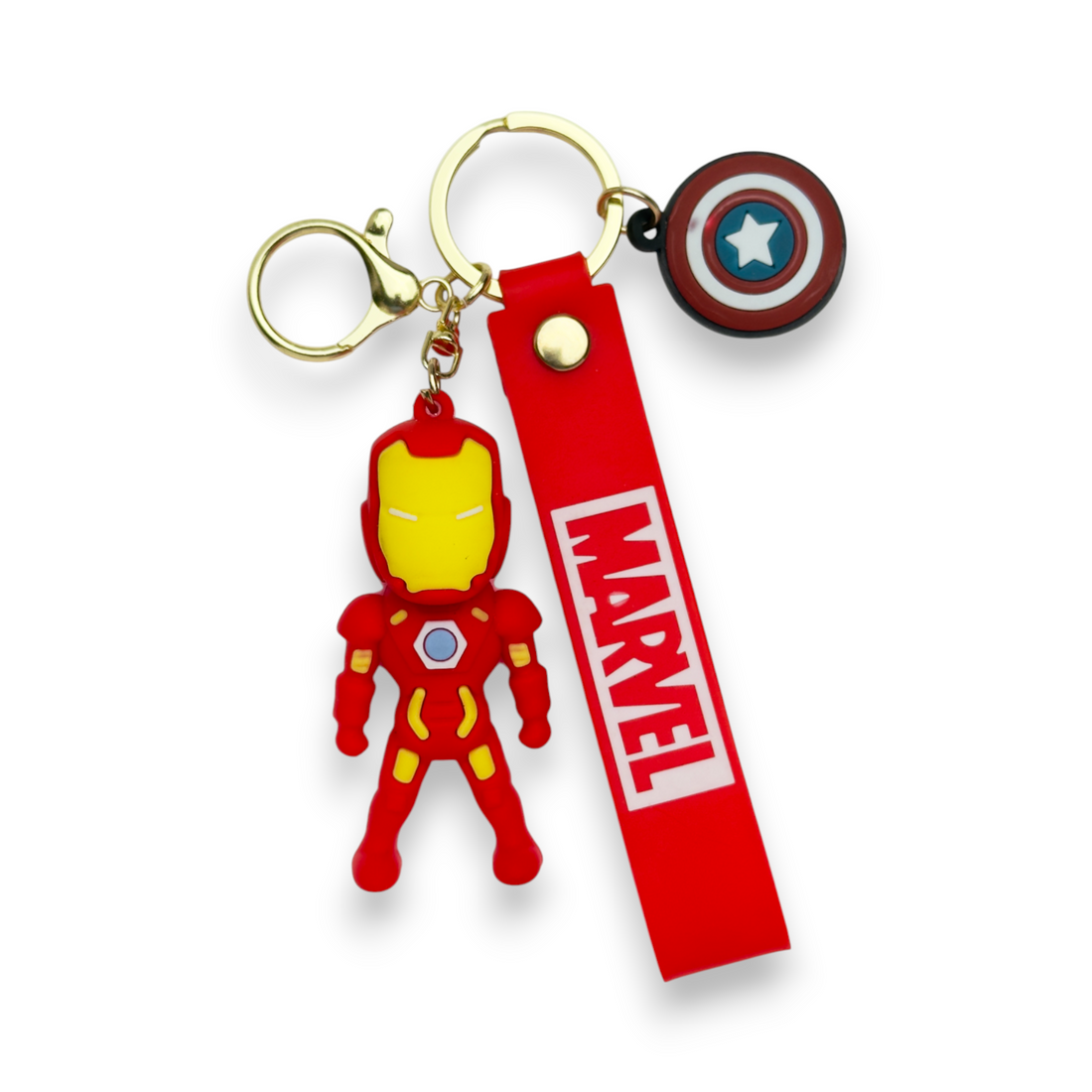 3D Iron Man Figurine Keychain with Marvel Logo Strap