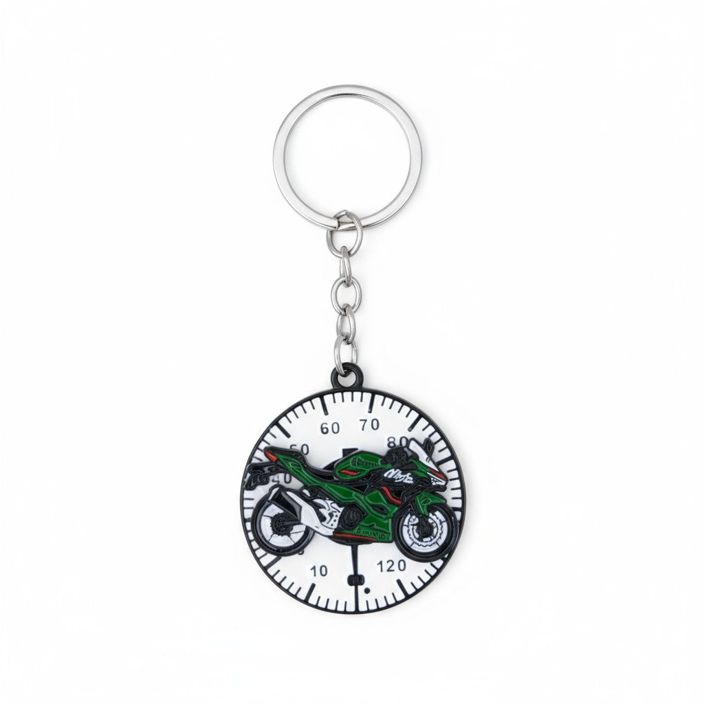 Green Ninja Bike Speedometer Metal Spinner Keychain